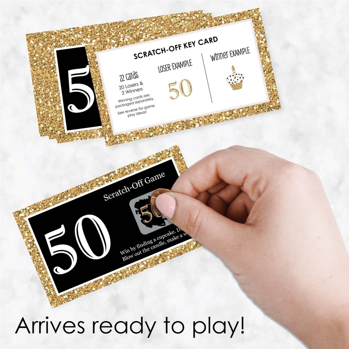Adult 50th Birthday - Gold - Birthday Party Game Scratch Off Cards - 22 ct