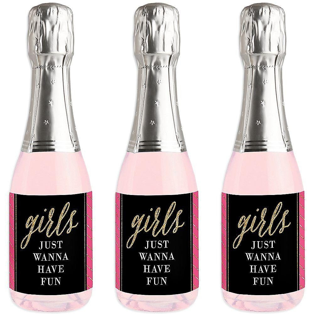Girls Night Out - Mini Wine and Champagne Bottle Label Stickers - Bachelorette Party Favor Gift - For Women and Men - Set of 16