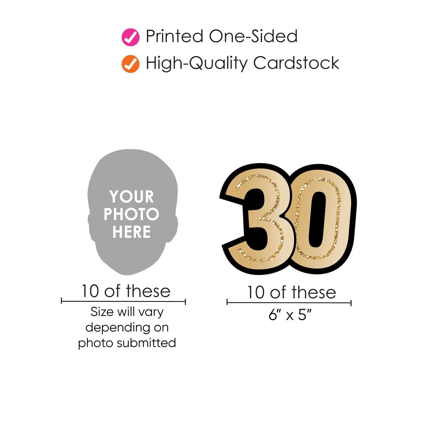 Custom Photo 30th Birthday Face Cutout Essentials - 20 Ct