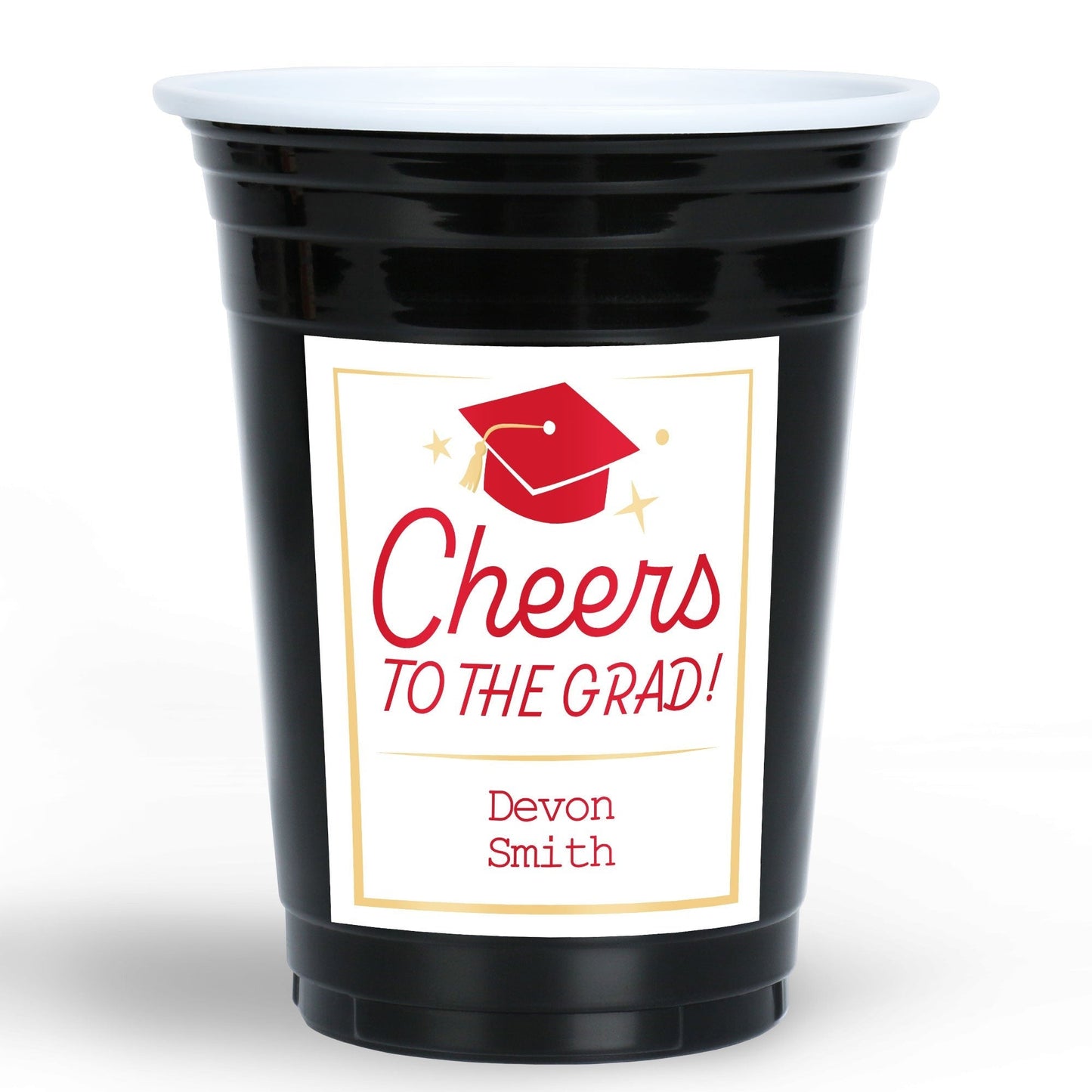 Custom Text Party Cups - Red Graduation - 16 Ct