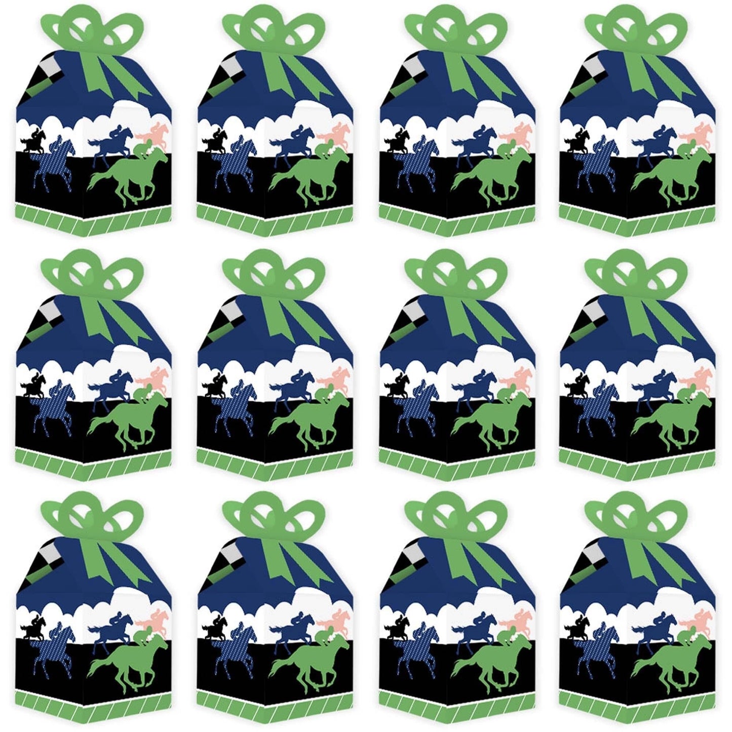 Kentucky Horse Derby - Square Favor Gift Boxes - Horse Race Party Bow Boxes - Set of 12