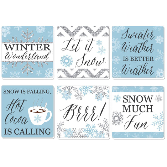 Winter Wonderland - Snowflake Holiday Party and Winter Wedding Decorations - Drink Coasters - Set of 6