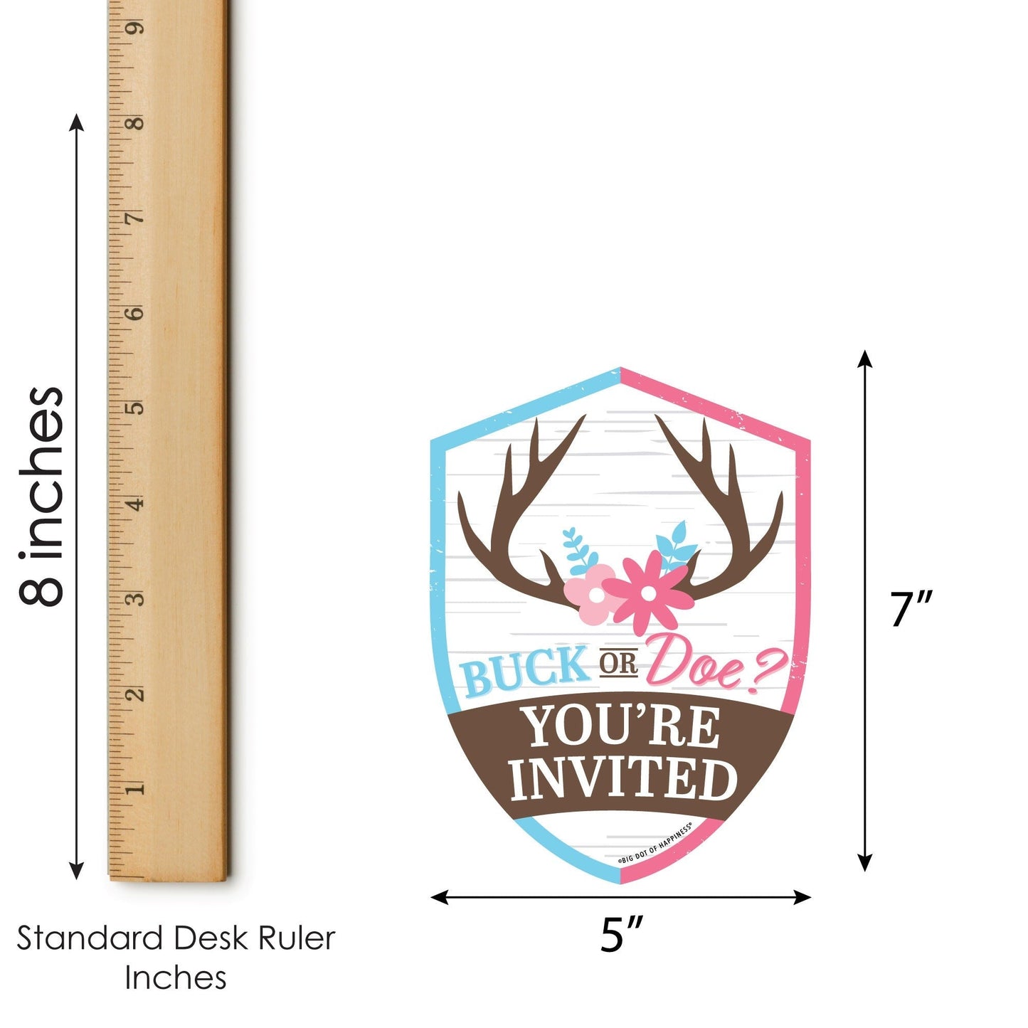 Buck or Doe - Shaped Fill-In Invitations - Hunting Gender Reveal Party Invitation Cards with Envelopes - Set of 12