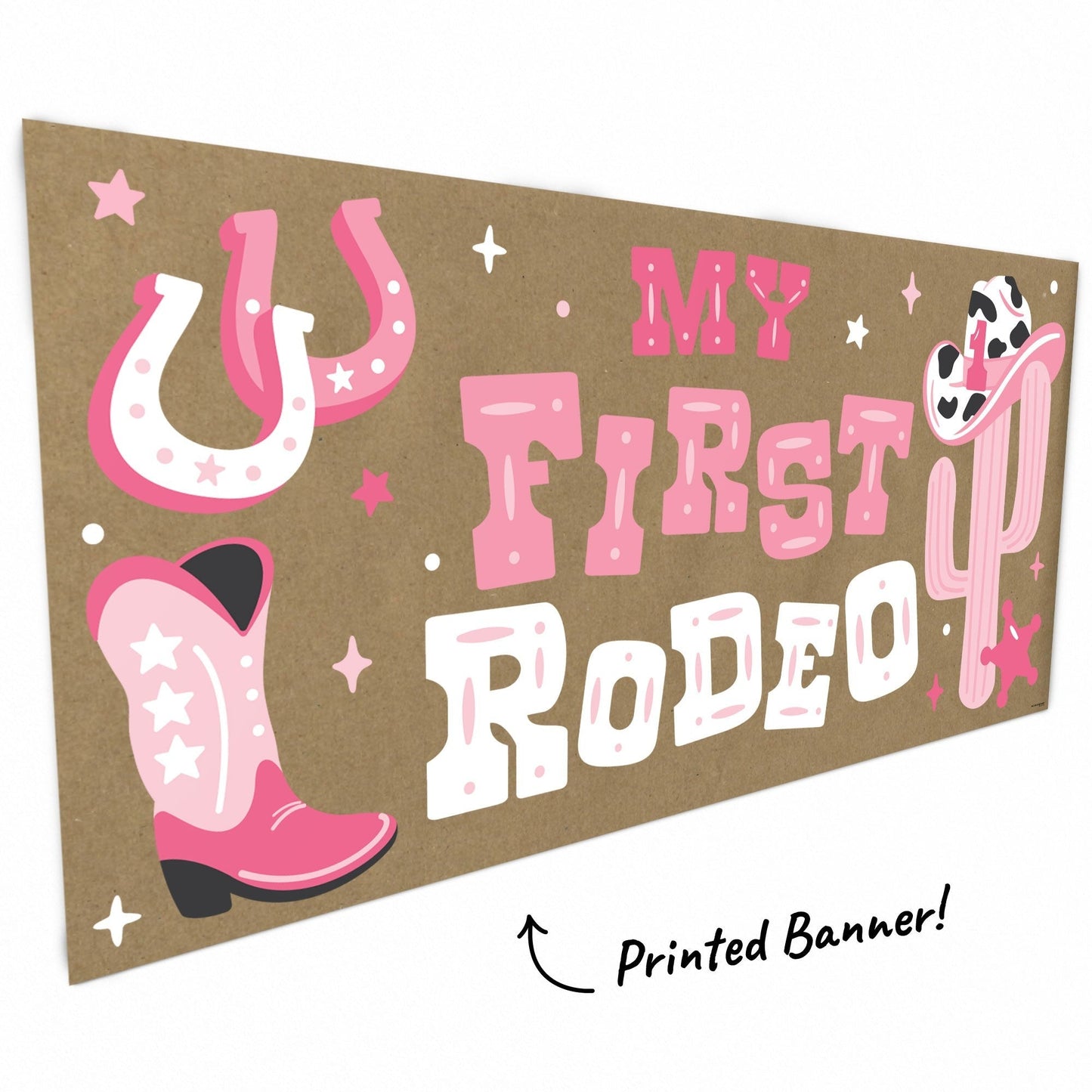 Pink My First Rodeo Kraft Banner