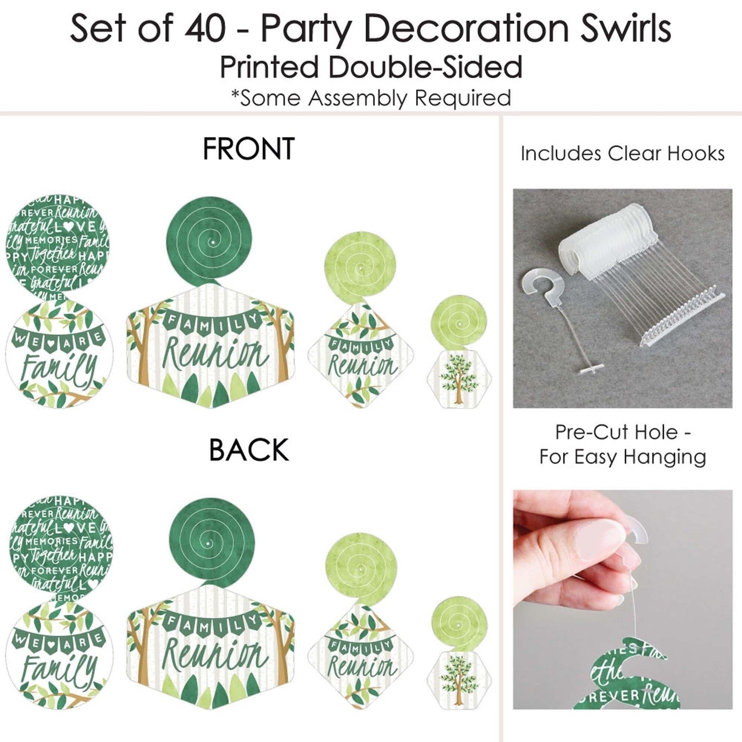 Family Tree Reunion - Family Gathering Party Hanging Decor - Party Decoration Swirls - Set of 40