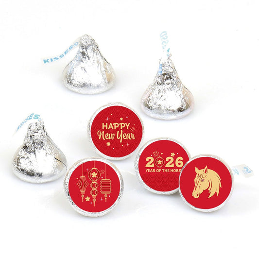 Lunar New Year - 2026 Year of the Horse Round Candy Sticker Favors - Labels Fit Chocolate Candy (1 sheet of 108)