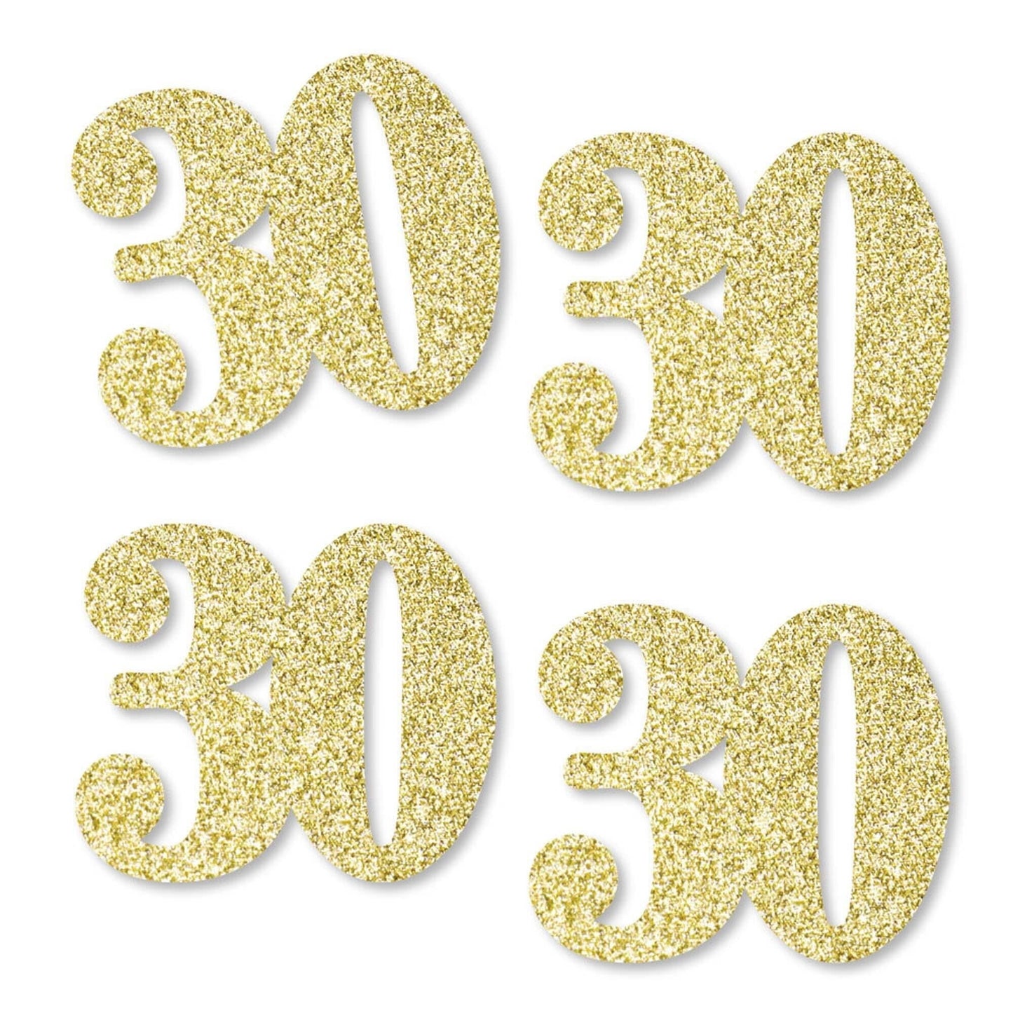 Gold Glitter 30 - No-Mess Real Gold Glitter Cut-Out Numbers - 30th Birthday Party Confetti - Set of 24
