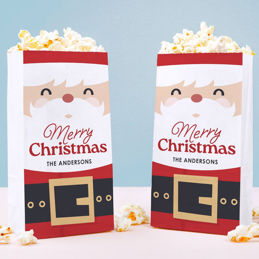 Custom Text Popcorn Bags - Jolly Santa - 25 Ct