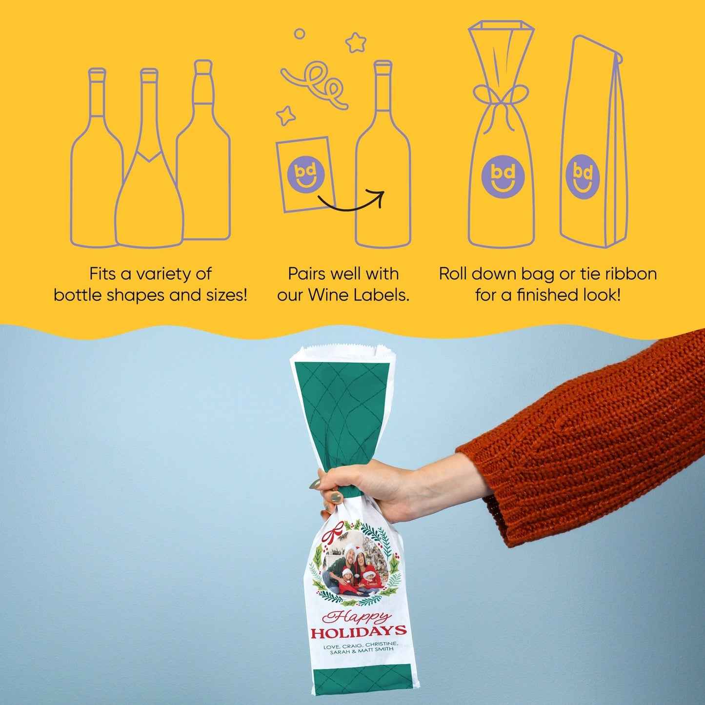 Custom Photo Wine Bags - Holiday Wreath