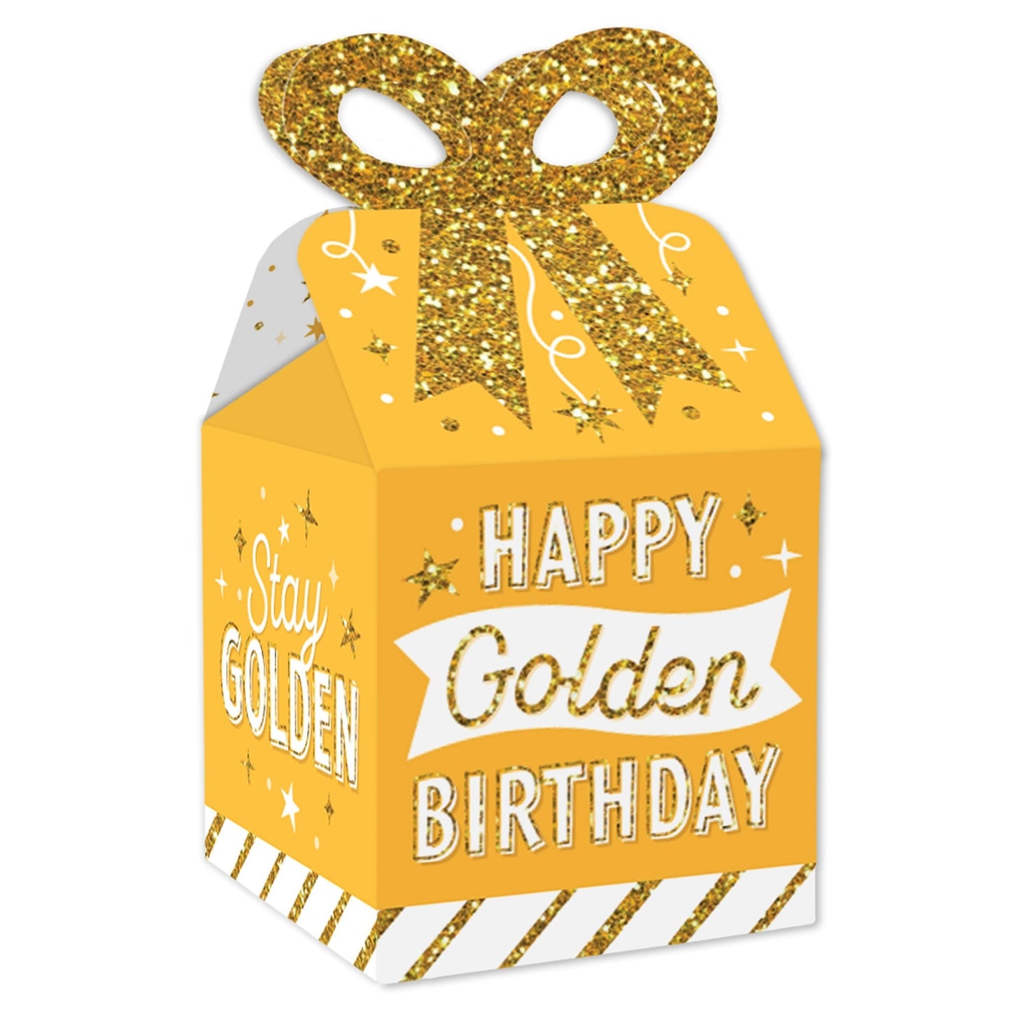 Golden Birthday - Square Favor Gift Boxes - Happy Birthday Party Bow Boxes - Set of 12