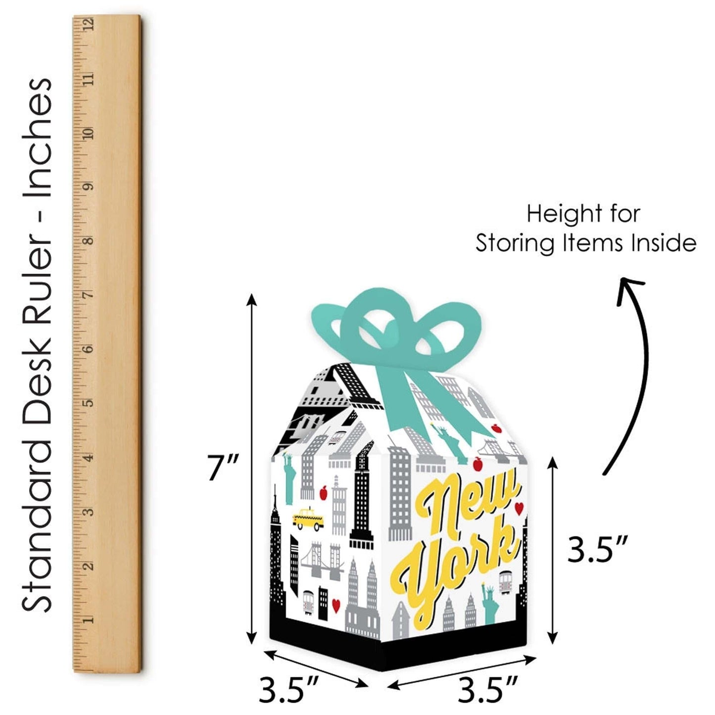 NYC Cityscape - Square Favor Gift Boxes - New York City Party Bow Boxes - Set of 12