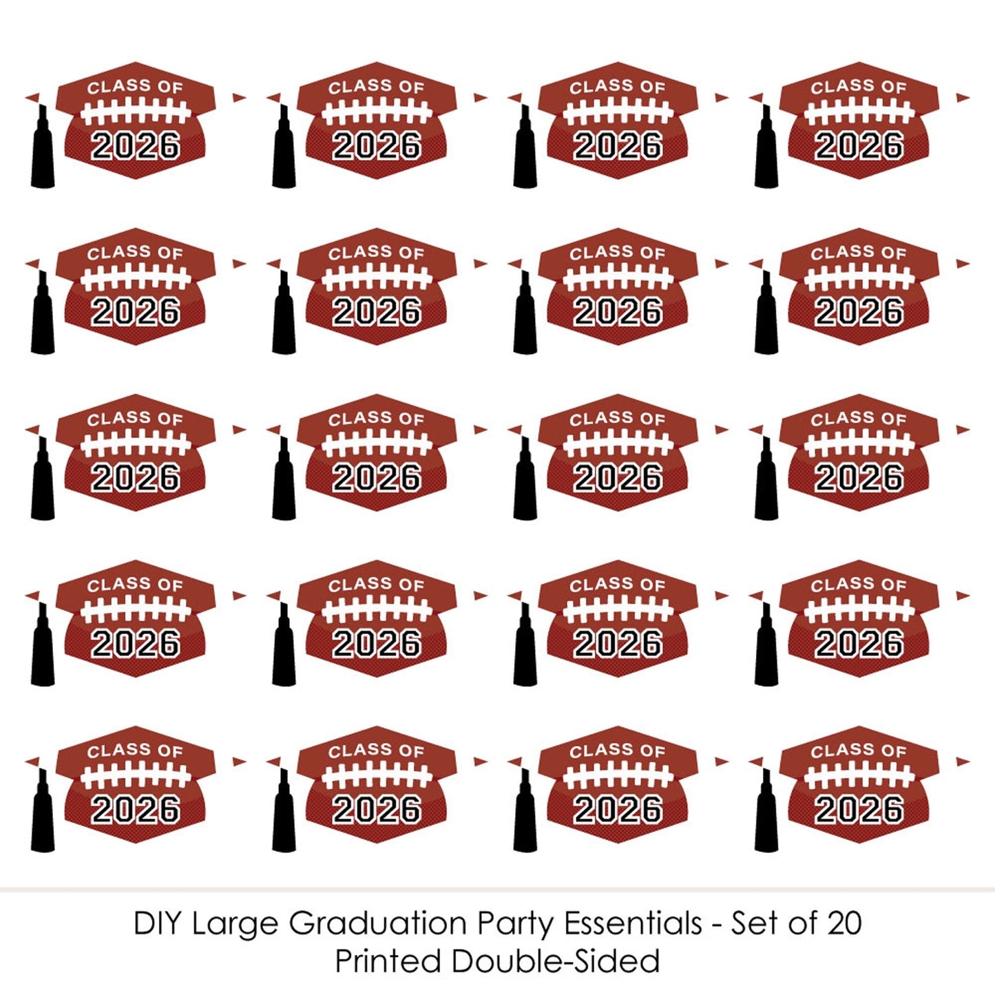 Grad Football - Grad Cap Decorations DIY 2026 Graduation Large Party Essentials - Set of 20