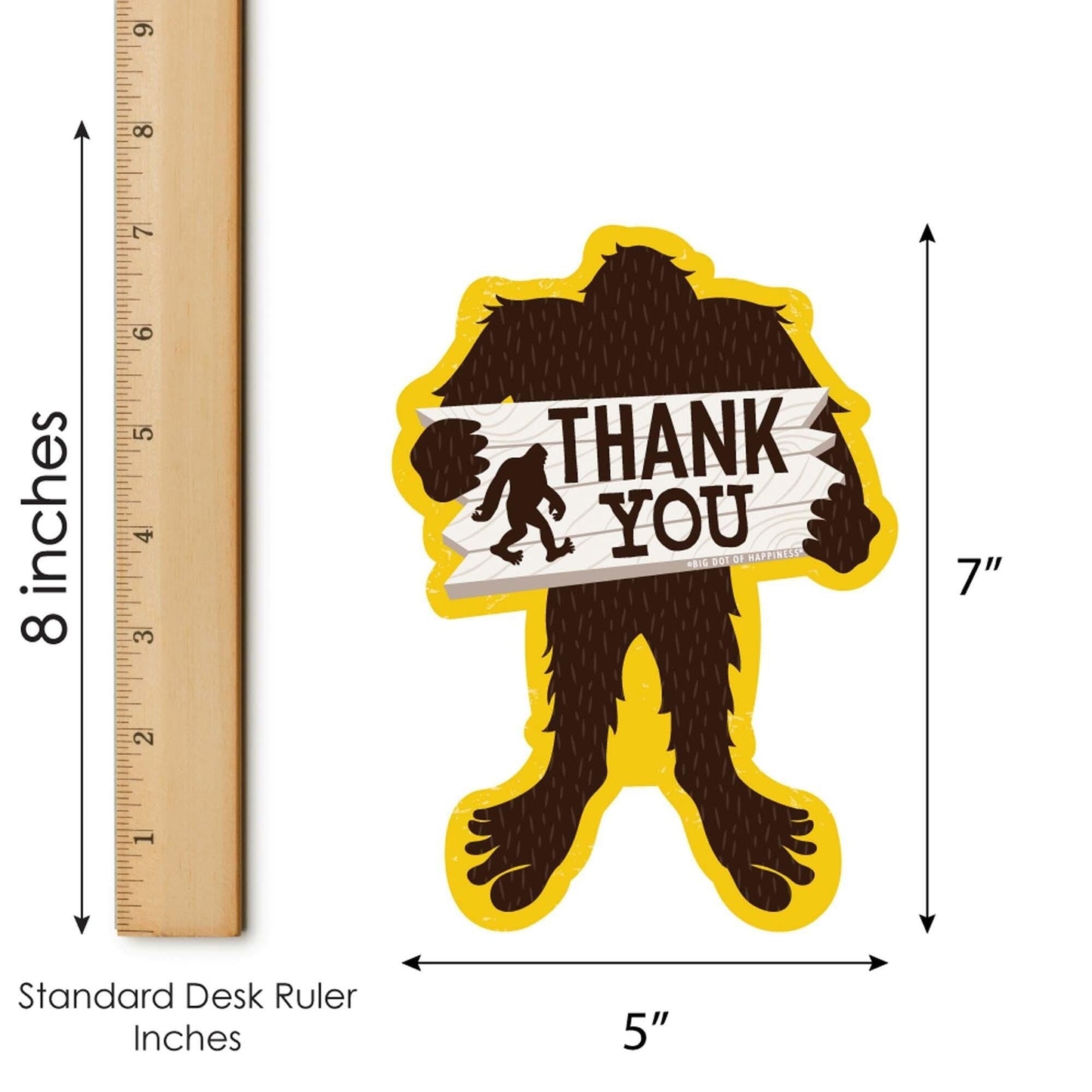 Sasquatch Crossing - Shaped Thank You Cards - Bigfoot Party or Birthday Party Thank You Note Cards with Envelopes - Set of 12
