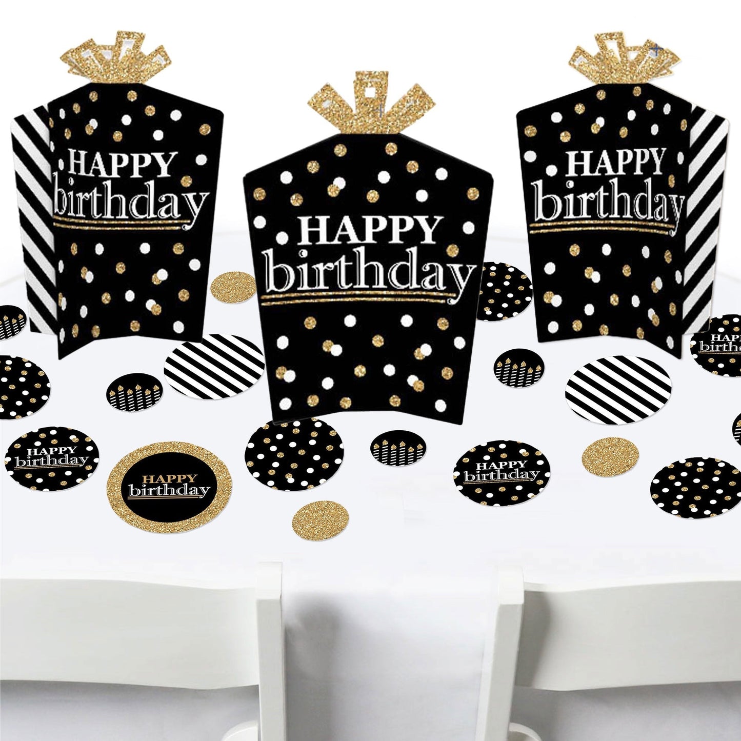Adult Happy Birthday - Gold - Birthday Party Decor and Confetti - Terrific Table Centerpiece Kit - Set of 30