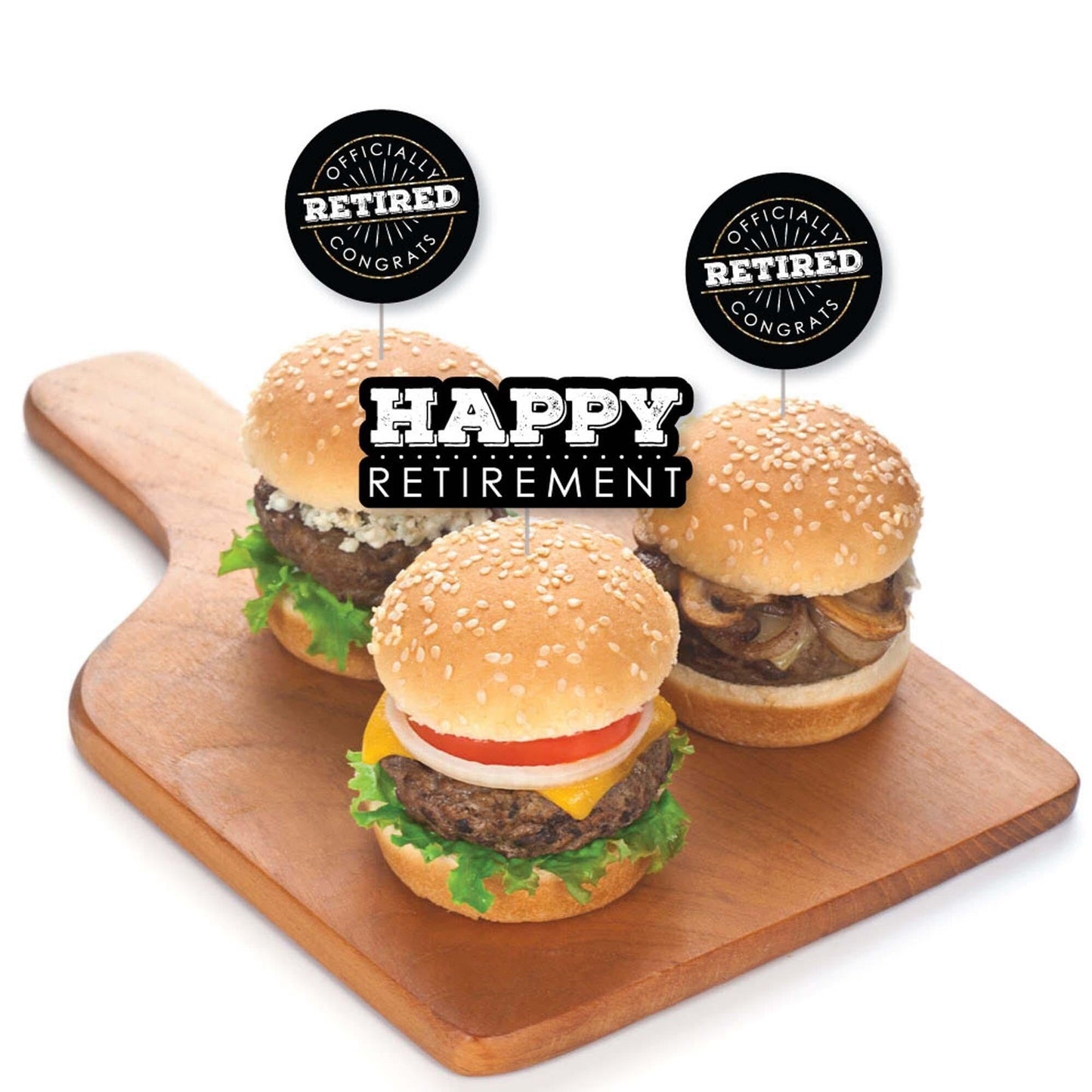 Happy Retirement - Dessert Cupcake Toppers - Retirement Party Clear Treat Picks - Set of 24