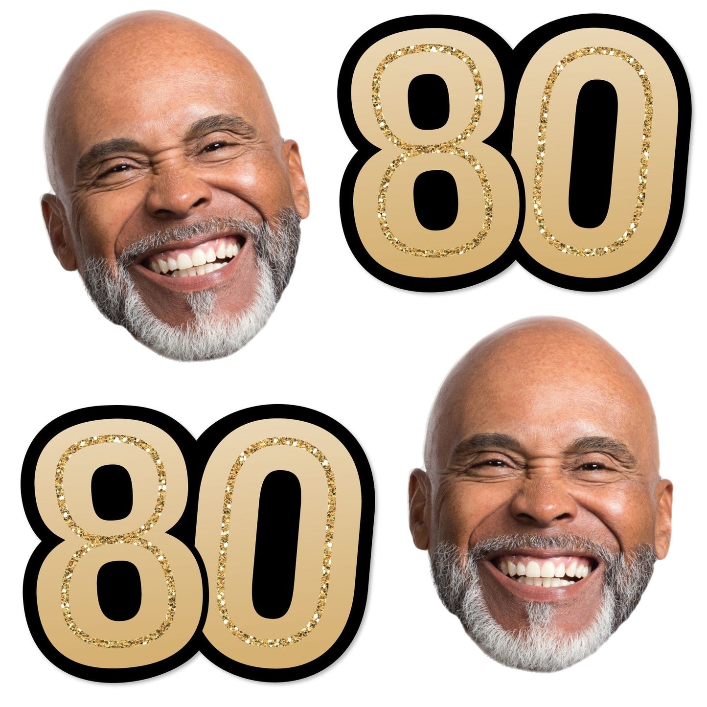 Custom Photo 80th Birthday Face Cutout Essentials - 20 Ct