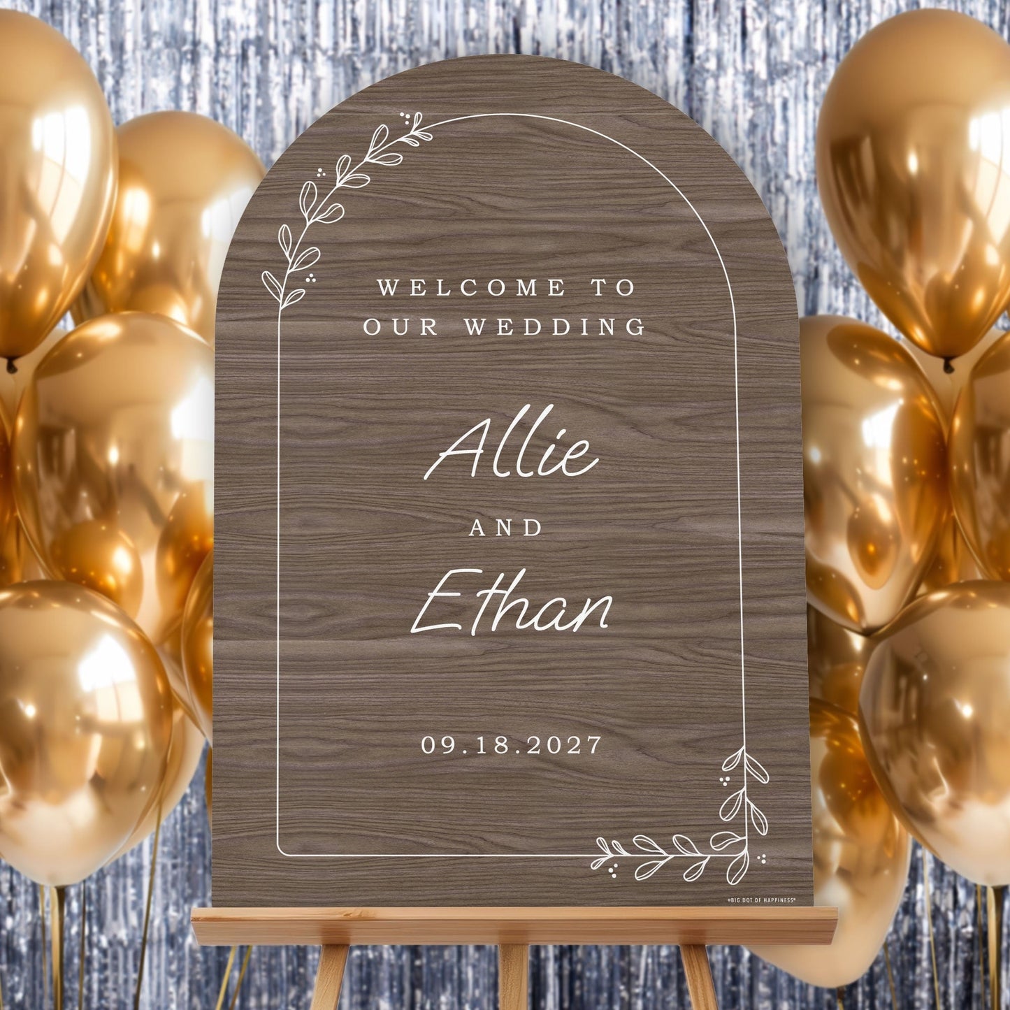 Personalized Text Rustic Wood Brown Wedding Hearts Welcome Sign (Select Your Size)