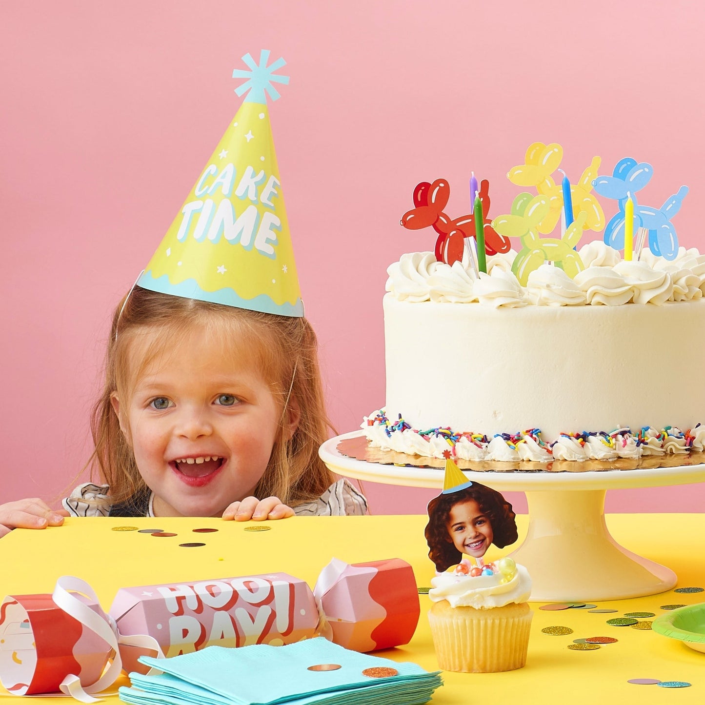 Party Time - Cone Happy Birthday Party Hats for Kids and Adults - Set of 8 (Standard Size)