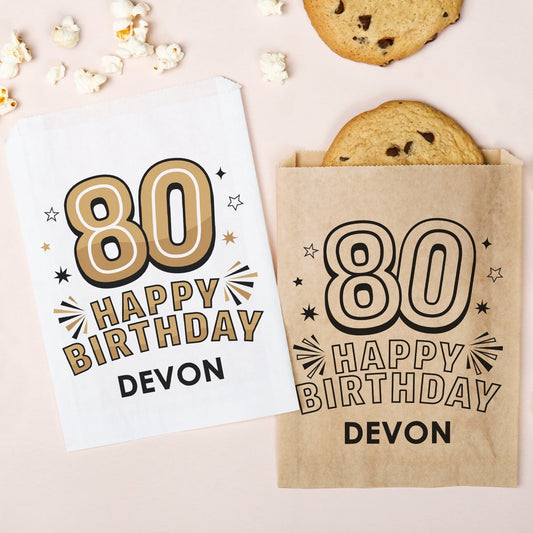Custom Text Paper Treat Bags - 80th Birthday