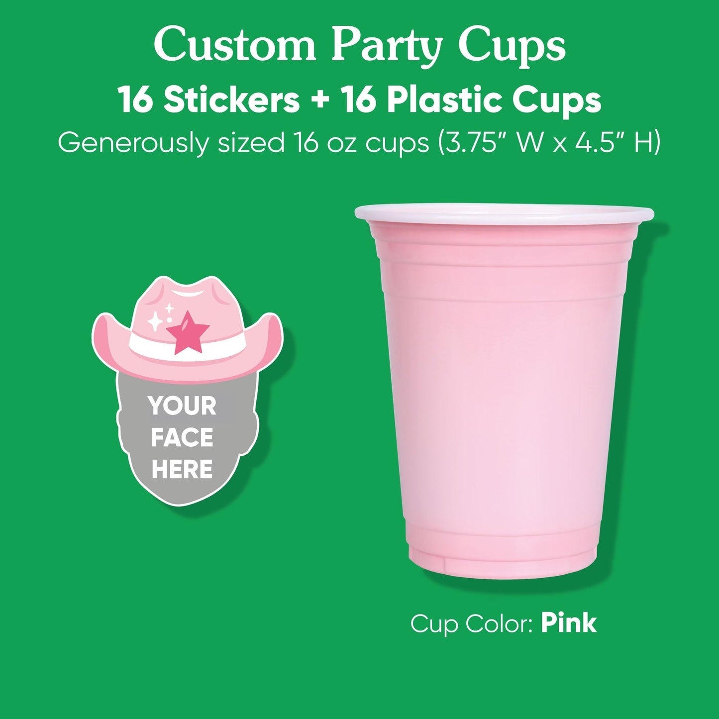 Custom Face Party Cups - Rodeo Cowgirl - 16 Ct