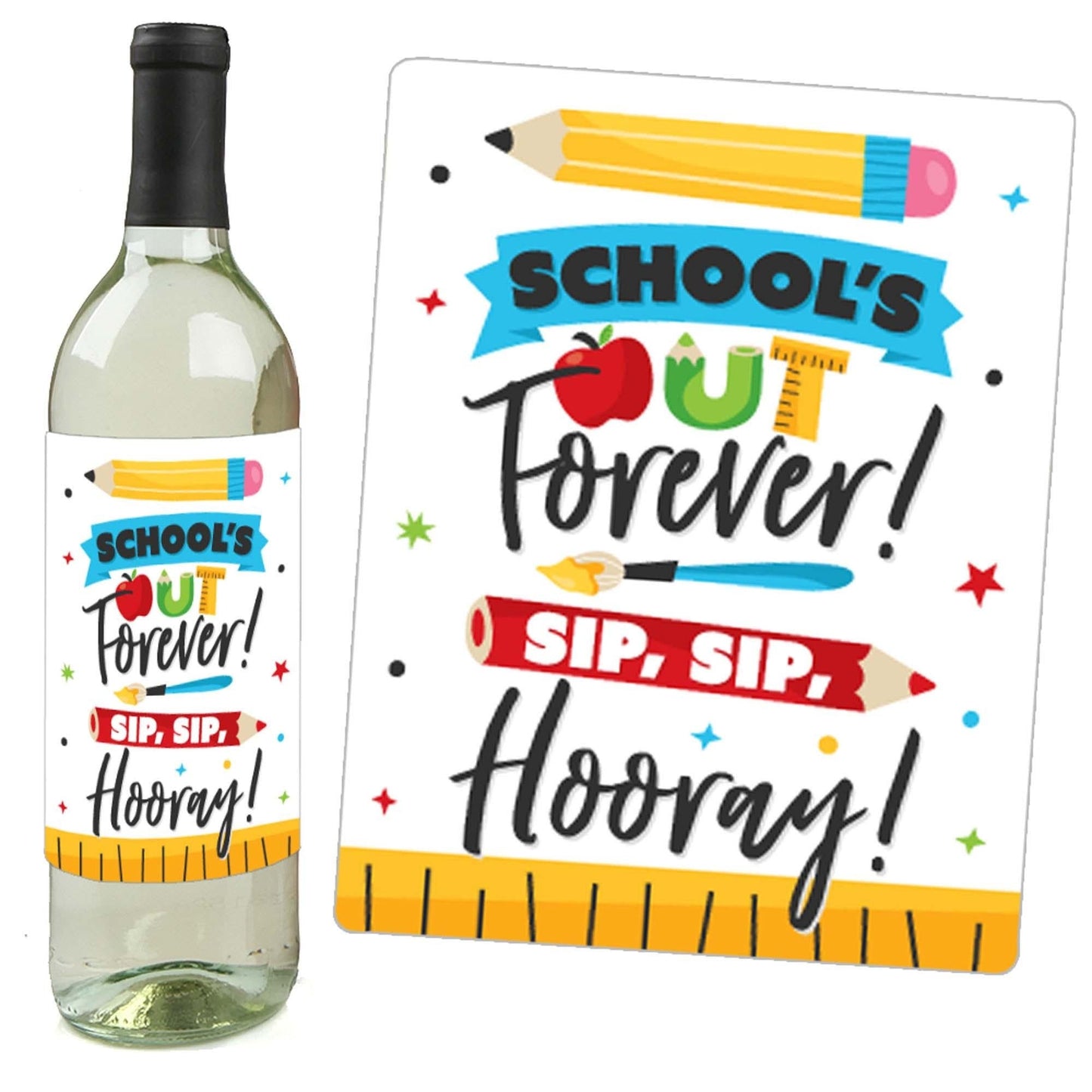 Teacher Retirement - Happy Retirement Party Decorations for Women and Men - Wine Bottle Label Stickers - Set of 4