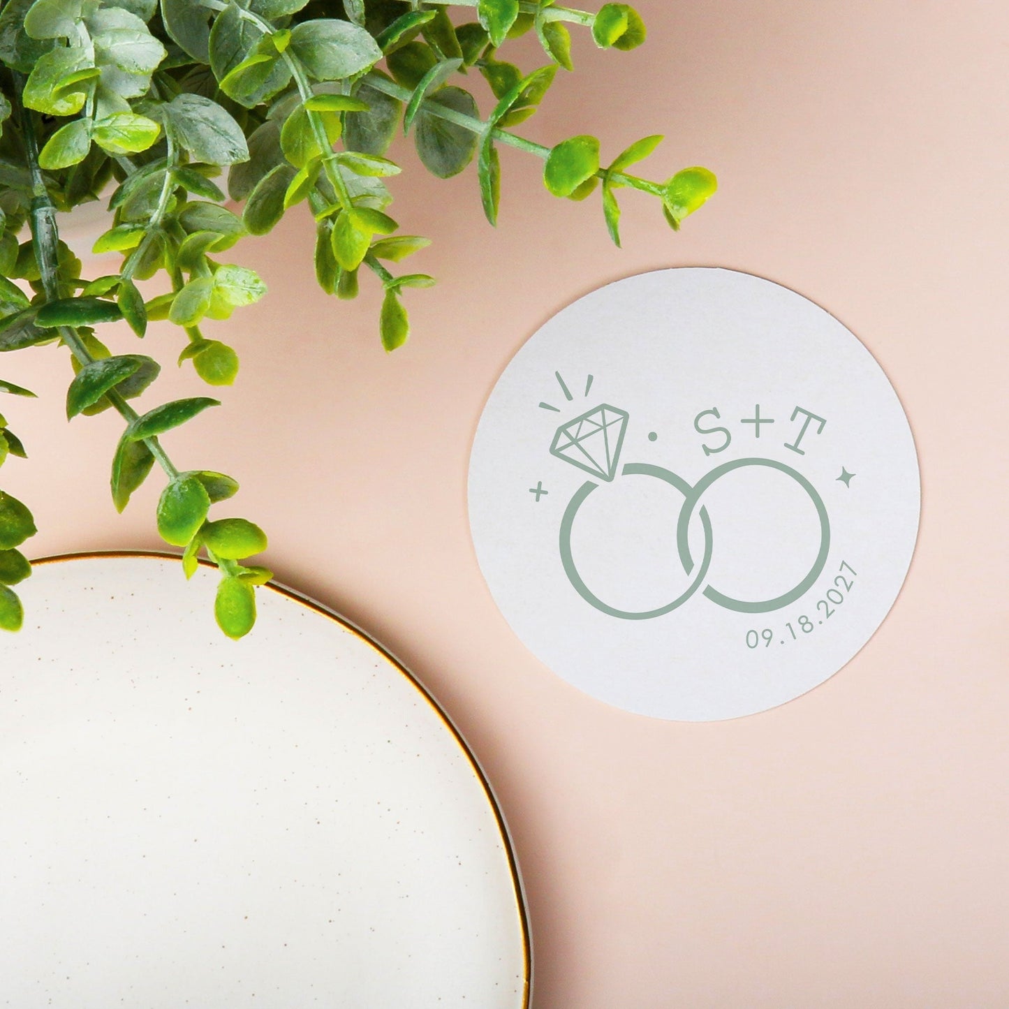 Custom Text Coasters - Wedding Rings