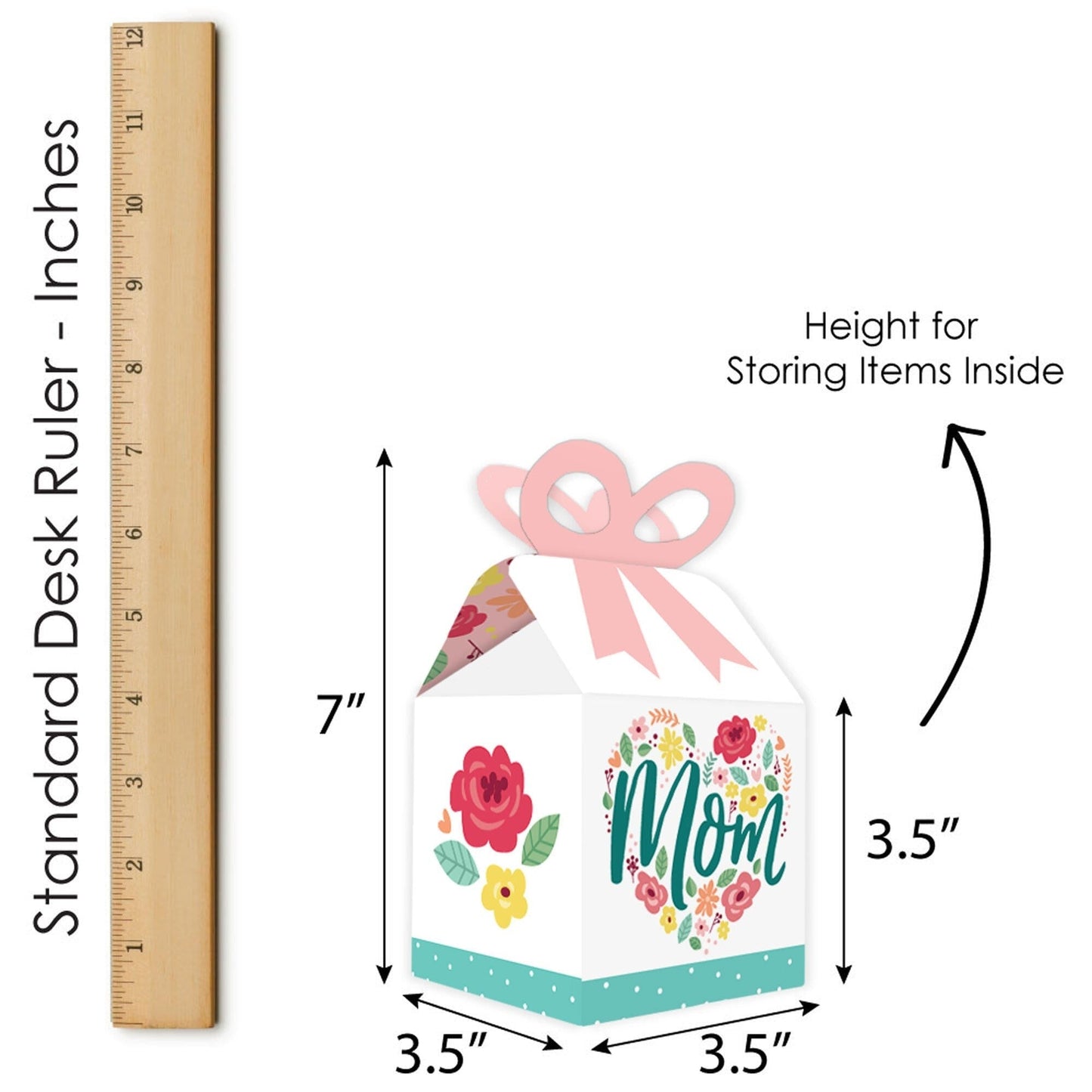 Colorful Floral Happy Mother's Day - Square Favor Gift Boxes - We Love Mom Party Bow Boxes - Set of 12
