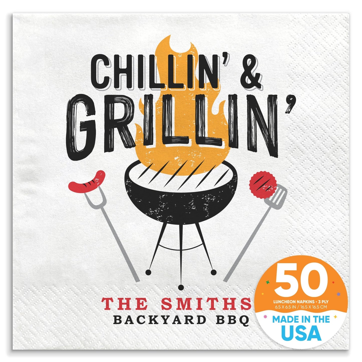 Custom Text - Chillin' & Grillin' Napkins - 50 Ct