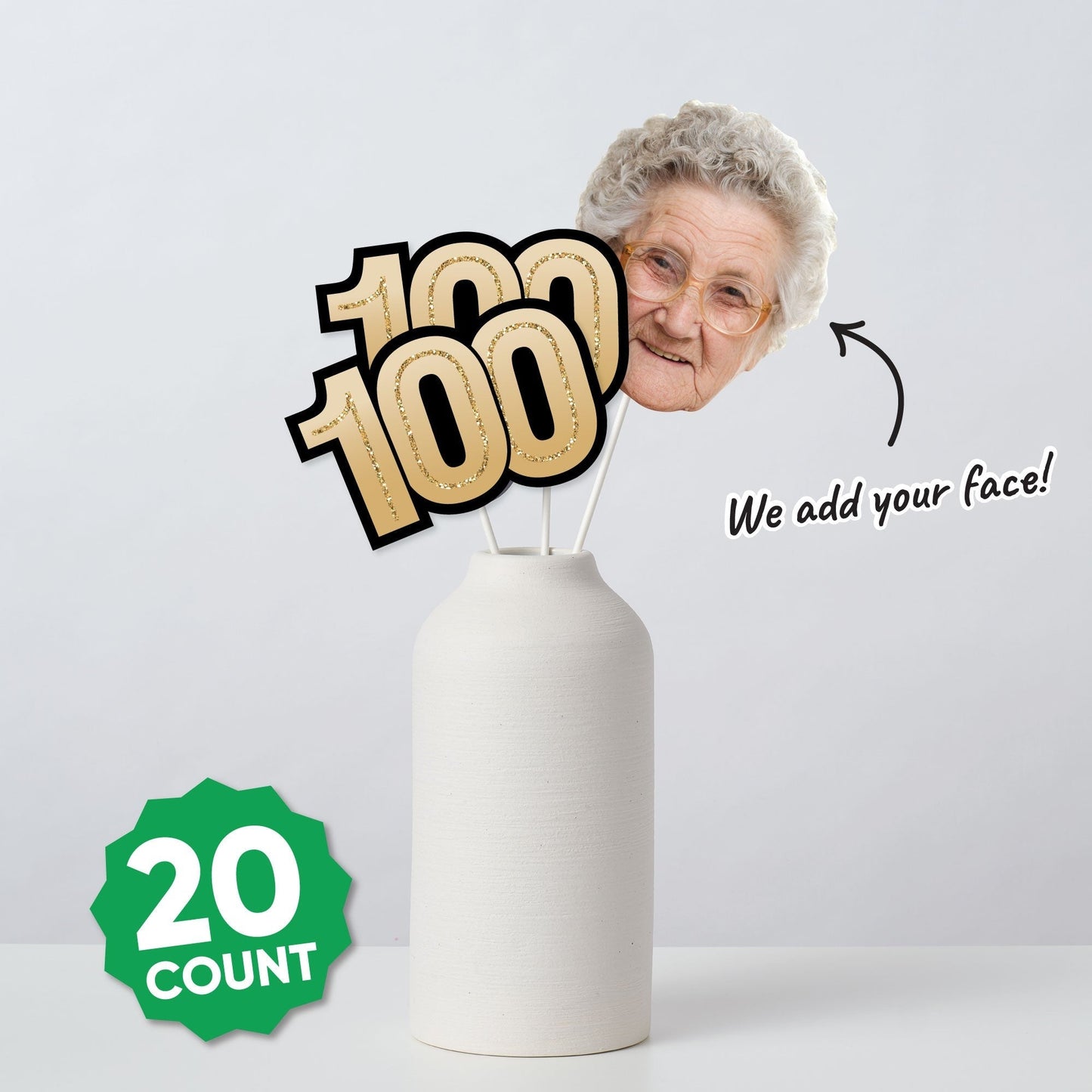 Custom Photo 100th Birthday Face Cutout Essentials - 20 Ct