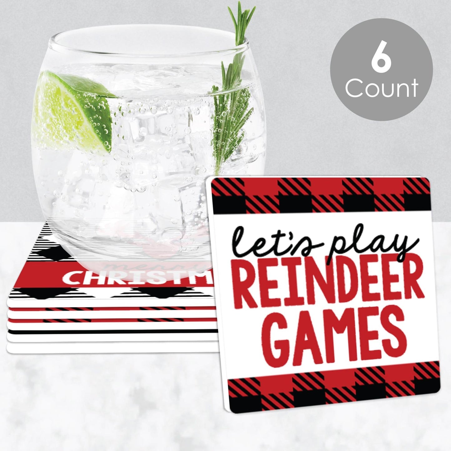 Prancing Plaid - Funny Reindeer Holiday and Christmas Party Decorations - Drink Coasters - Set of 6
