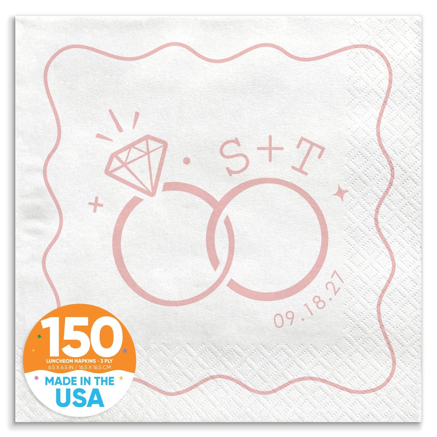 Custom Text - Pink Wedding Rings Napkins
