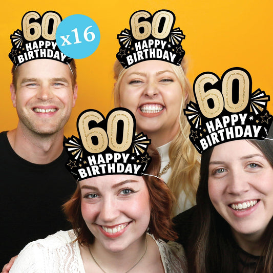 60th Birthday Paper Headbands - 16 Ct