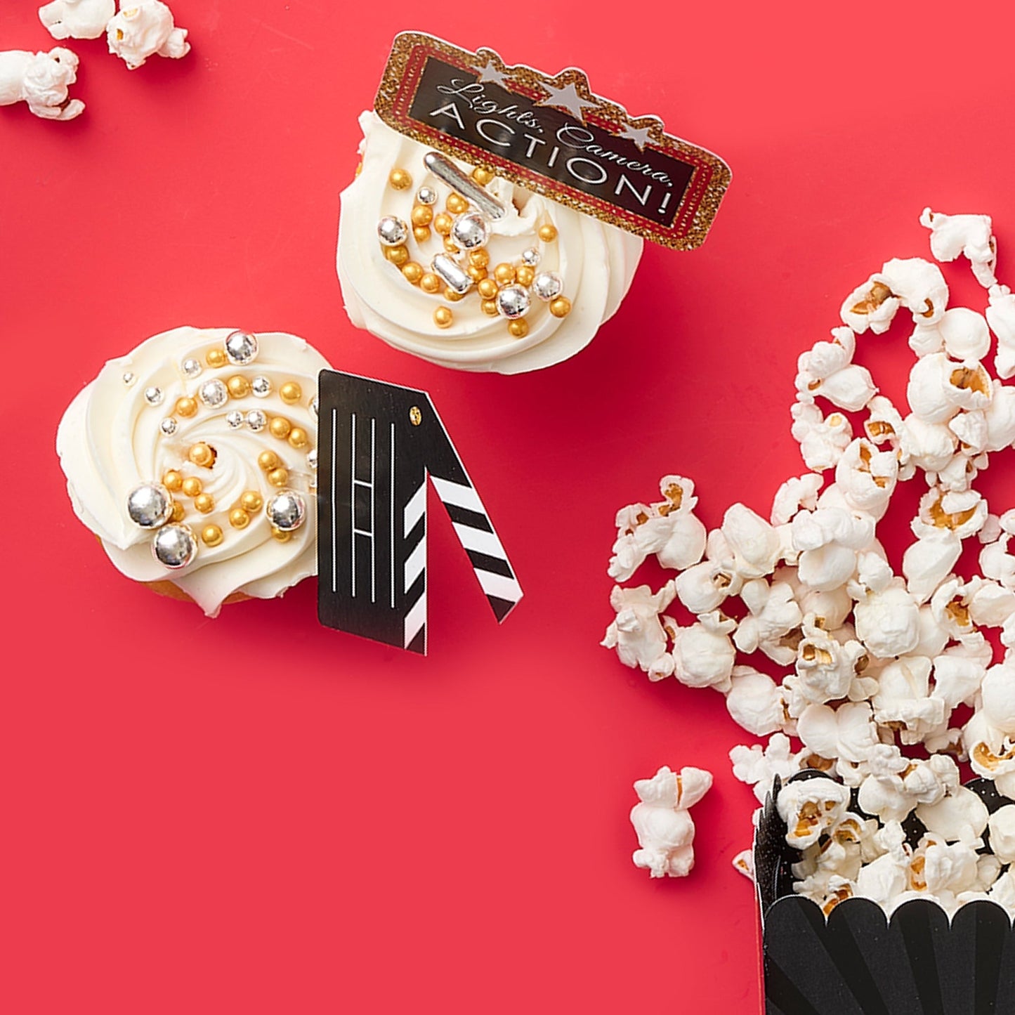 Red Carpet - Cupcake Decoration - Movie Night Party Cupcake Wrappers and Treat Picks Kit - Set of 24