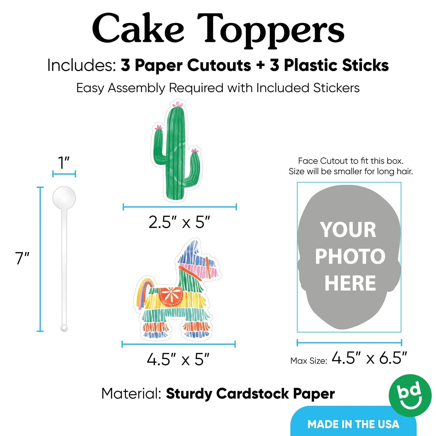 Custom Photo Fiesta Cake Topper - 3 Pc