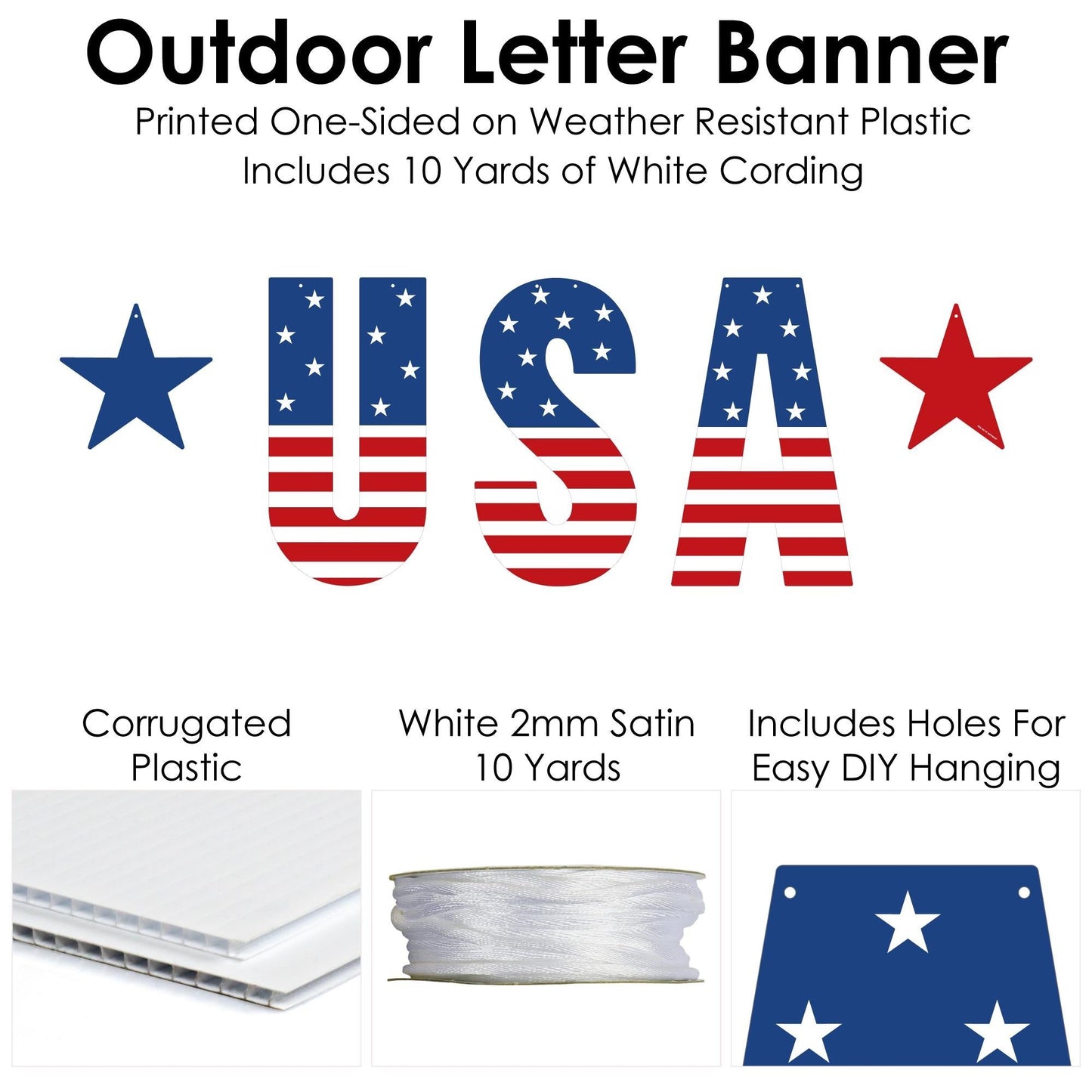 Stars & Stripes - Large Memorial Day, 4th of July and Labor Day USA Patriotic Party Decorations - USA - Outdoor Letter Banner