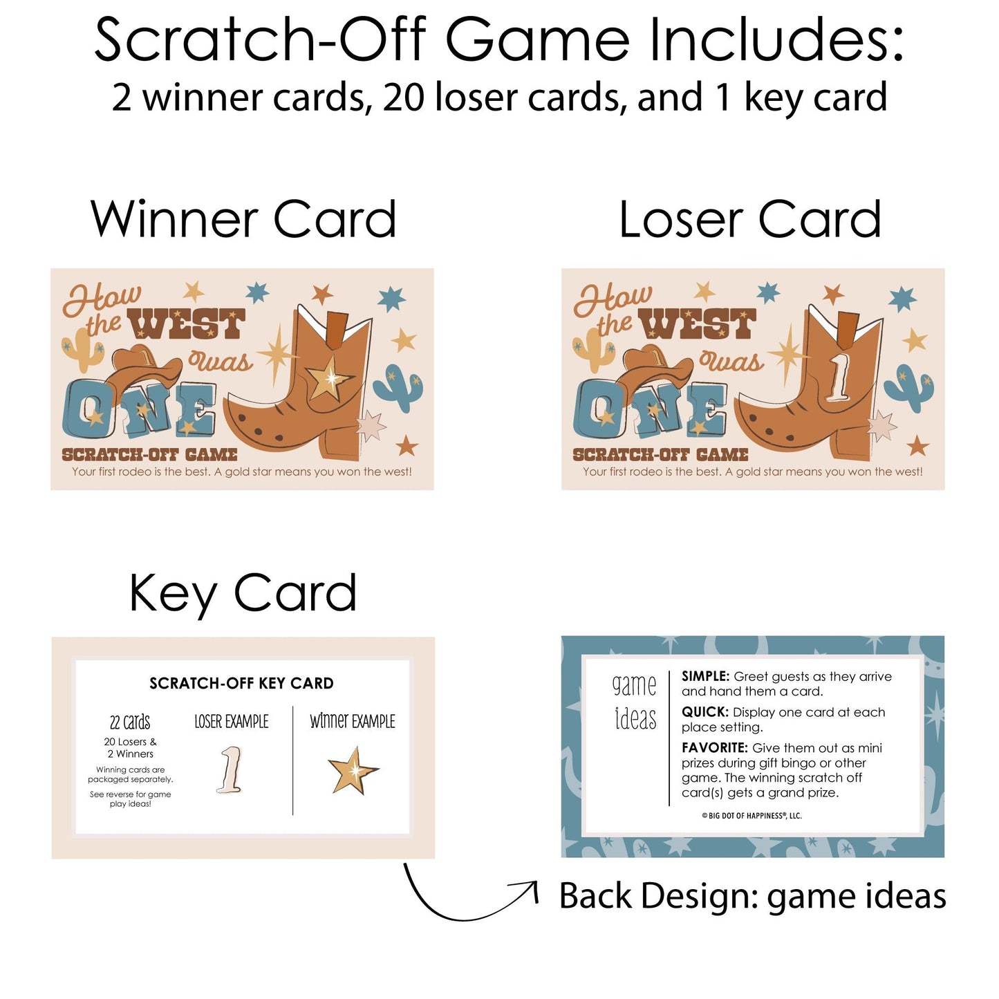 My First Rodeo - Little Cowboy 1st Birthday Party Game Scratch Off Cards - 22 Count