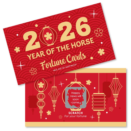 Lunar New Year - 2026 Year of the Horse Game Scratch Off Fortune Cards - 22 Count