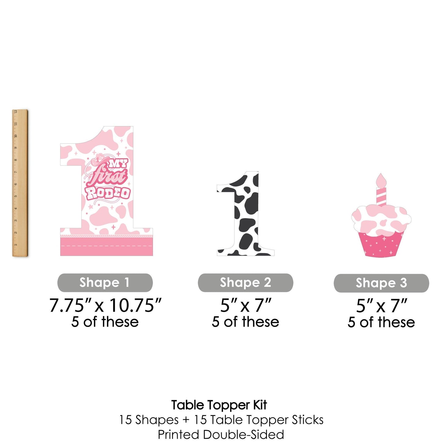 Pink First Rodeo - Cowgirl 1st Birthday Party Centerpiece Sticks - Table Toppers - Set of 15