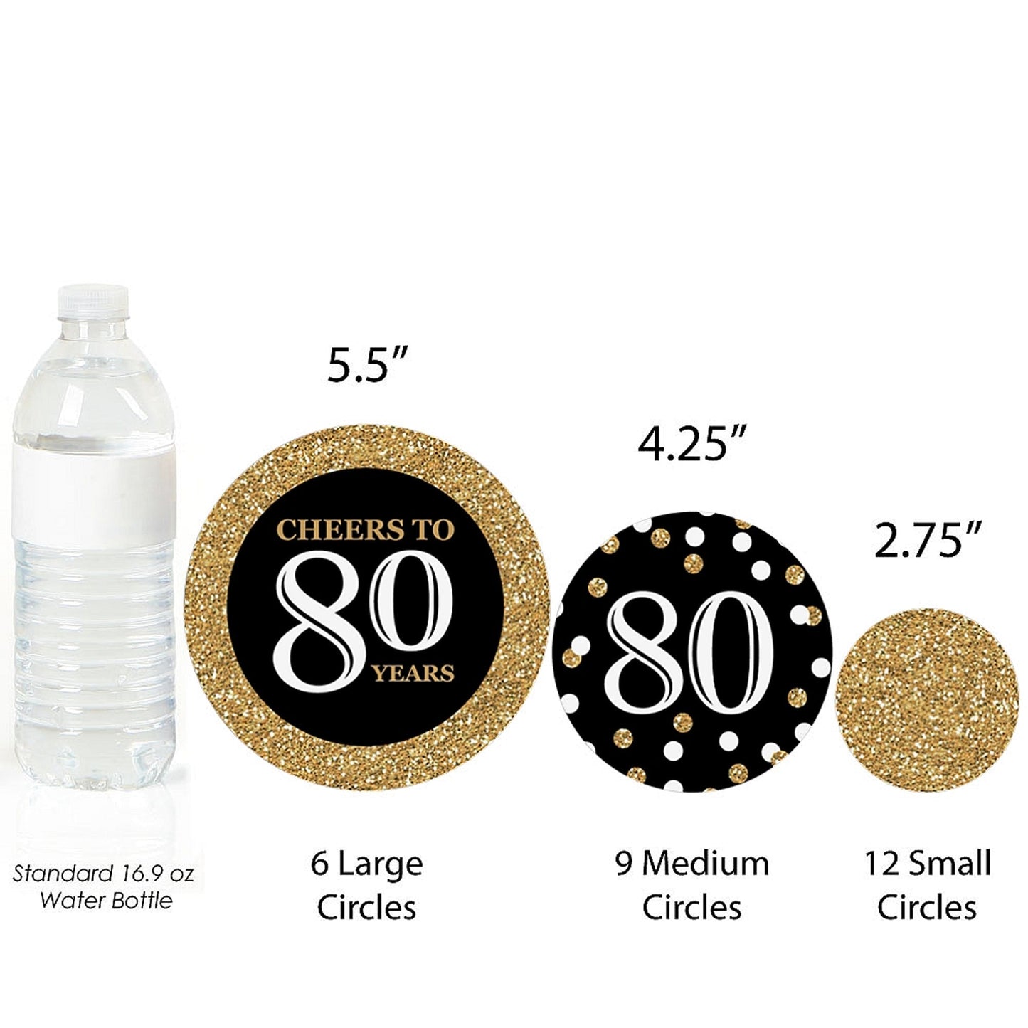 Adult 80th Birthday - Gold - Birthday Party Giant Circle Confetti - Birthday Party Decorations - Large Confetti 27 Count