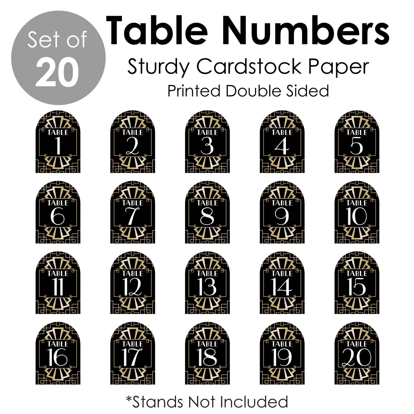 Roaring 20's - 1920s Art Deco Jazz Party Double-Sided 5 x 7 inches Cards - Table Numbers - 1-20