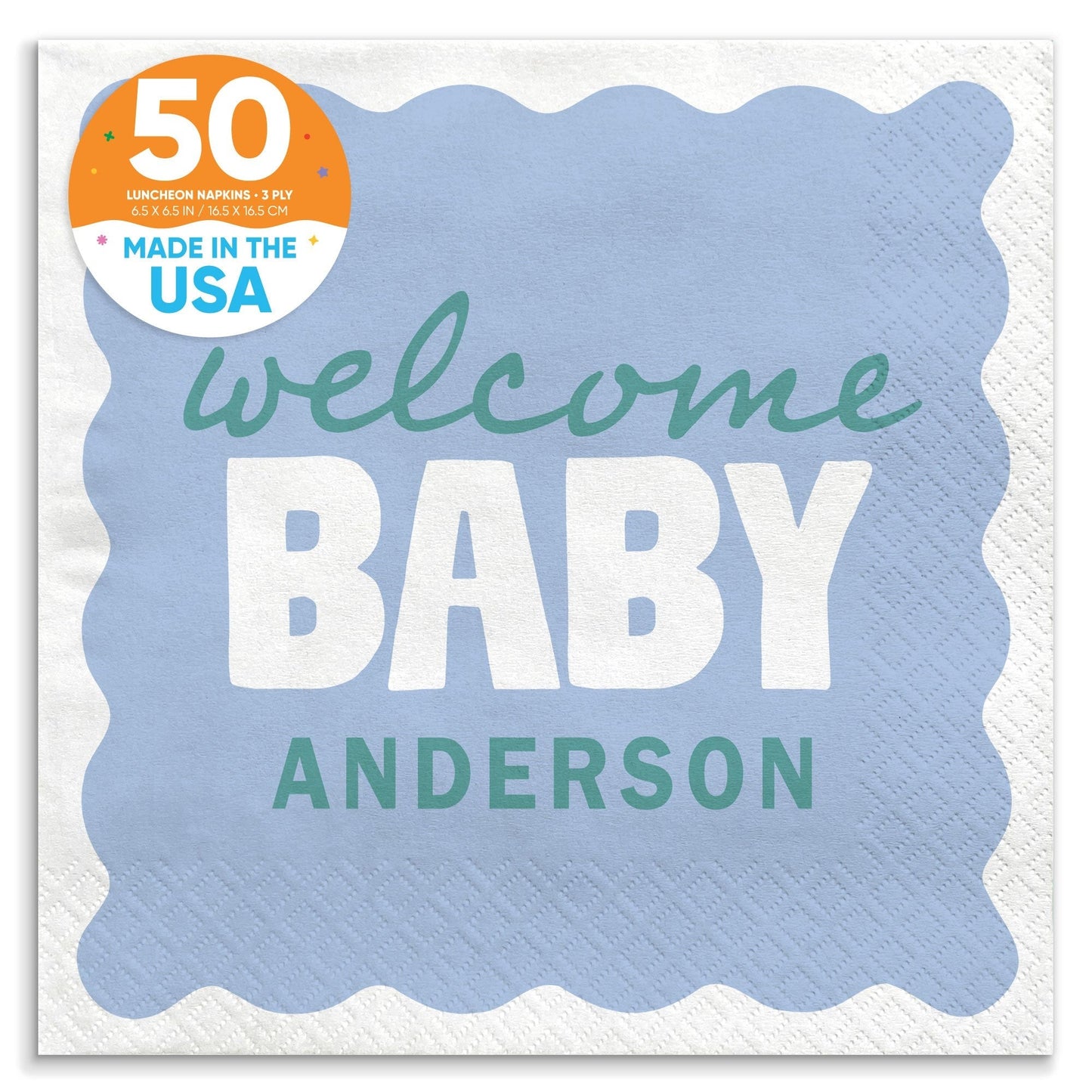 Custom Text Napkins - Wavy Baby Shower