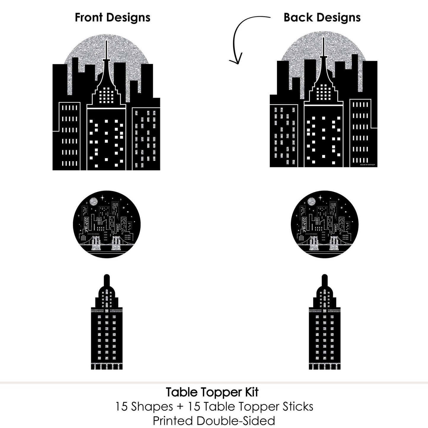 Nighttime City Skyline - New York Party Centerpiece Sticks - Table Toppers - Set of 15