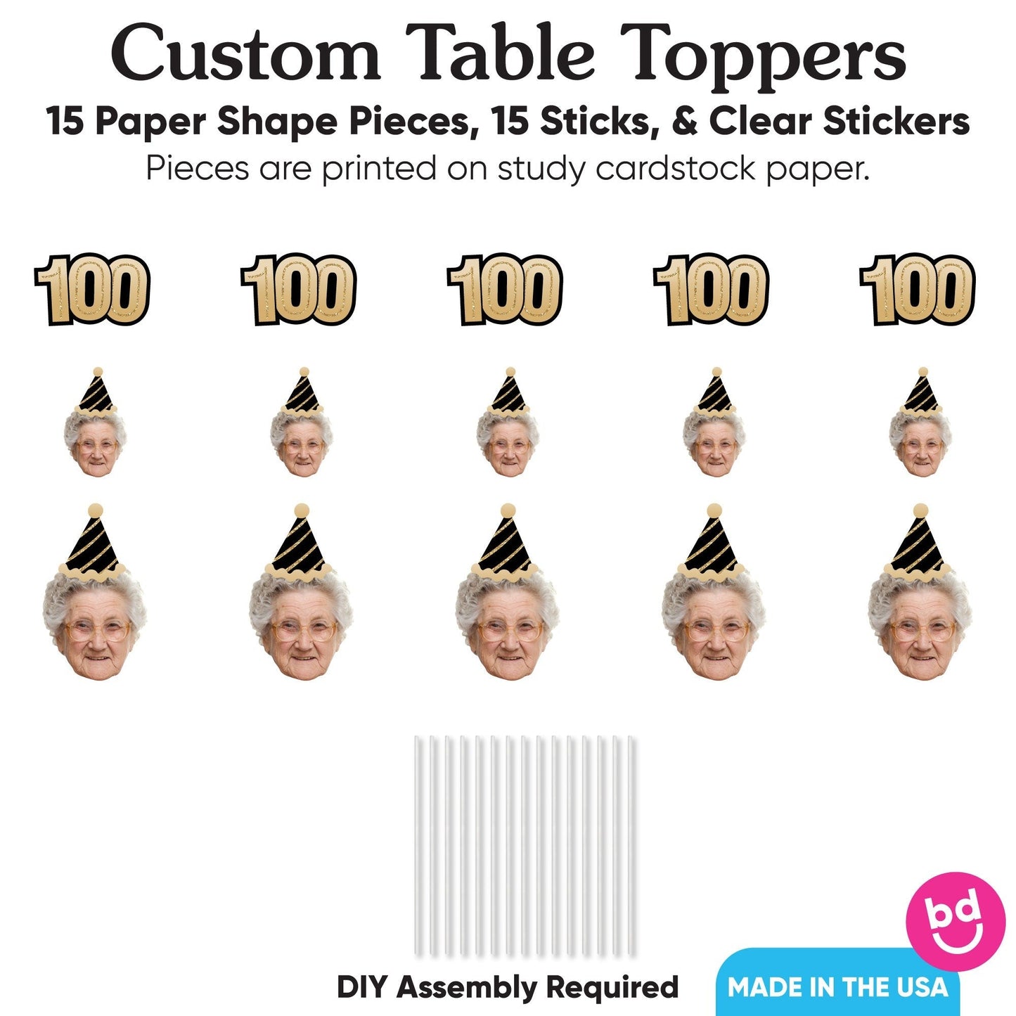 Custom Photo 100th Birthday Table Toppers - 15 Ct
