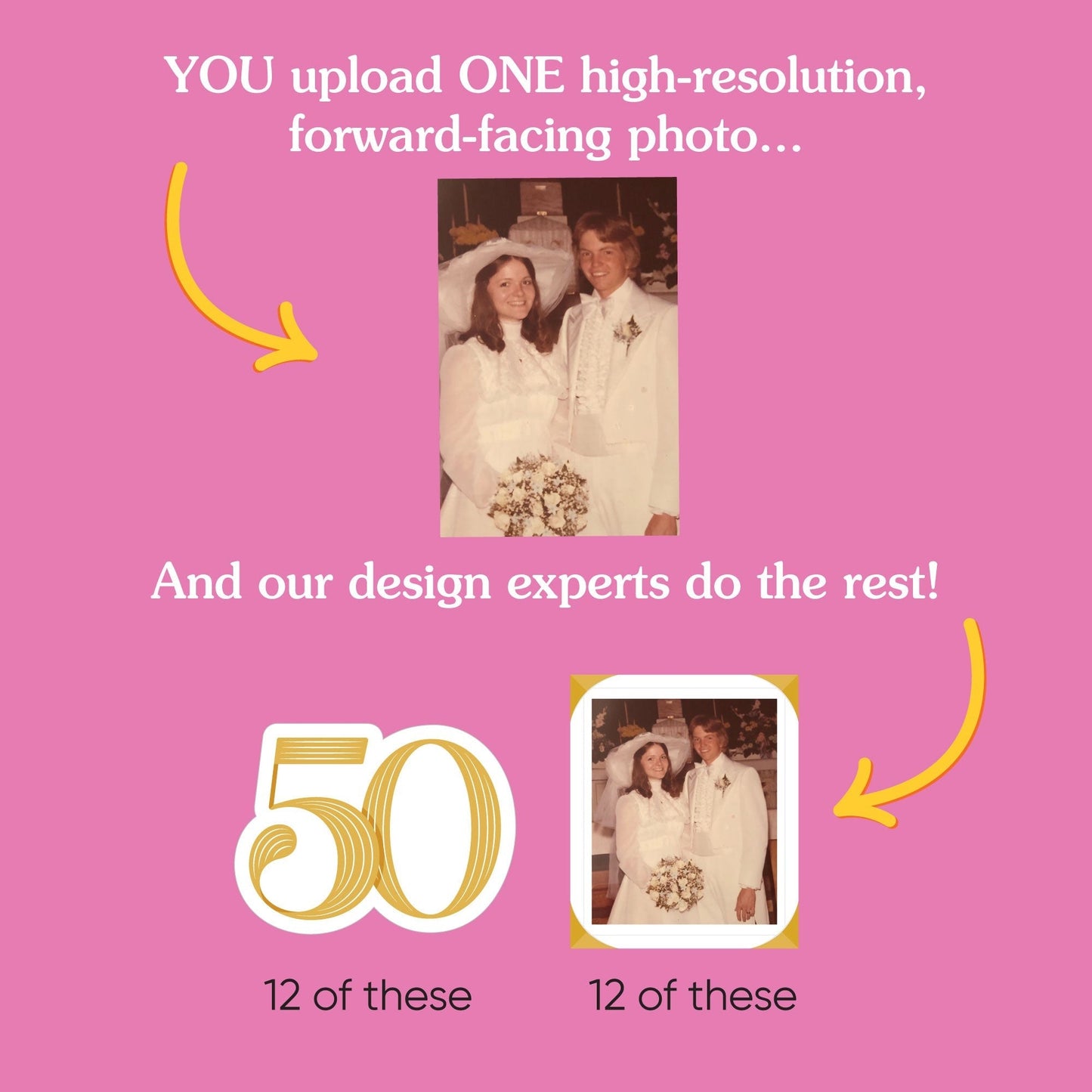 Custom Photo 50th Wedding Anniversary Treat Picks - 24 Ct
