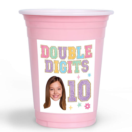 Custom Face Party Cups - Preppy 10th Birthday Girl - 16 Ct