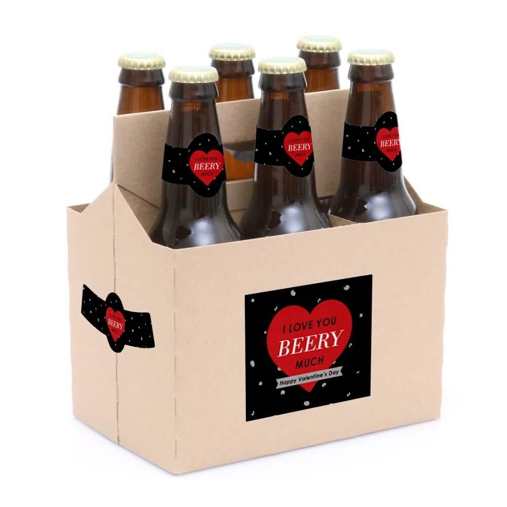 Valentine's Day - Valentine's Day - Decorations for Women and Men - 6 Beer Bottle Labels and 1 Carrier