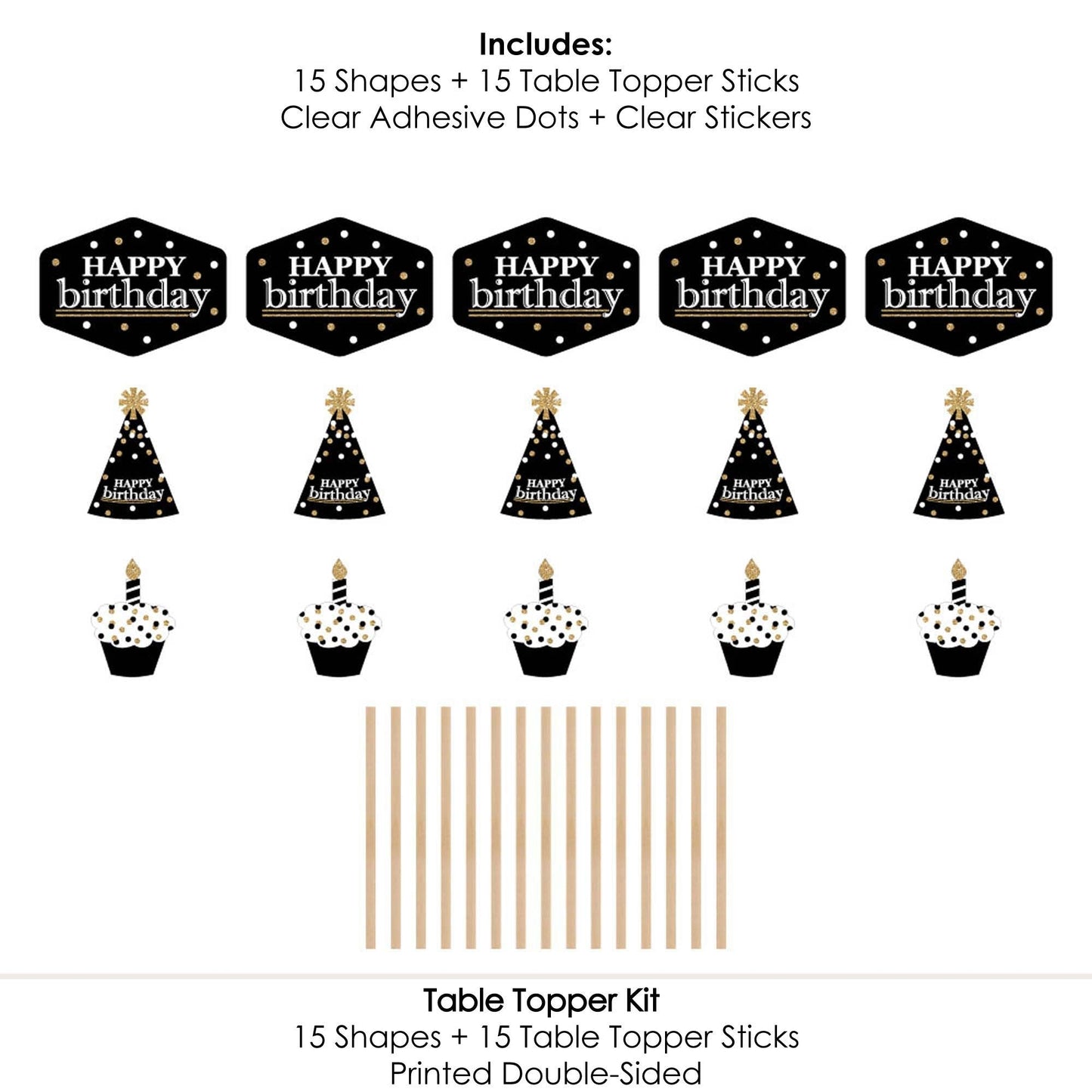 Adult Happy Birthday - Gold - Birthday Party Centerpiece Sticks - Table Toppers - Set of 15