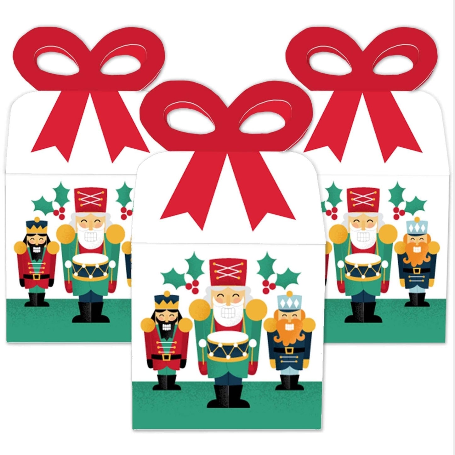 Christmas Nutcracker - Square Favor Gift Boxes - Holiday Party Bow Boxes - Set of 12
