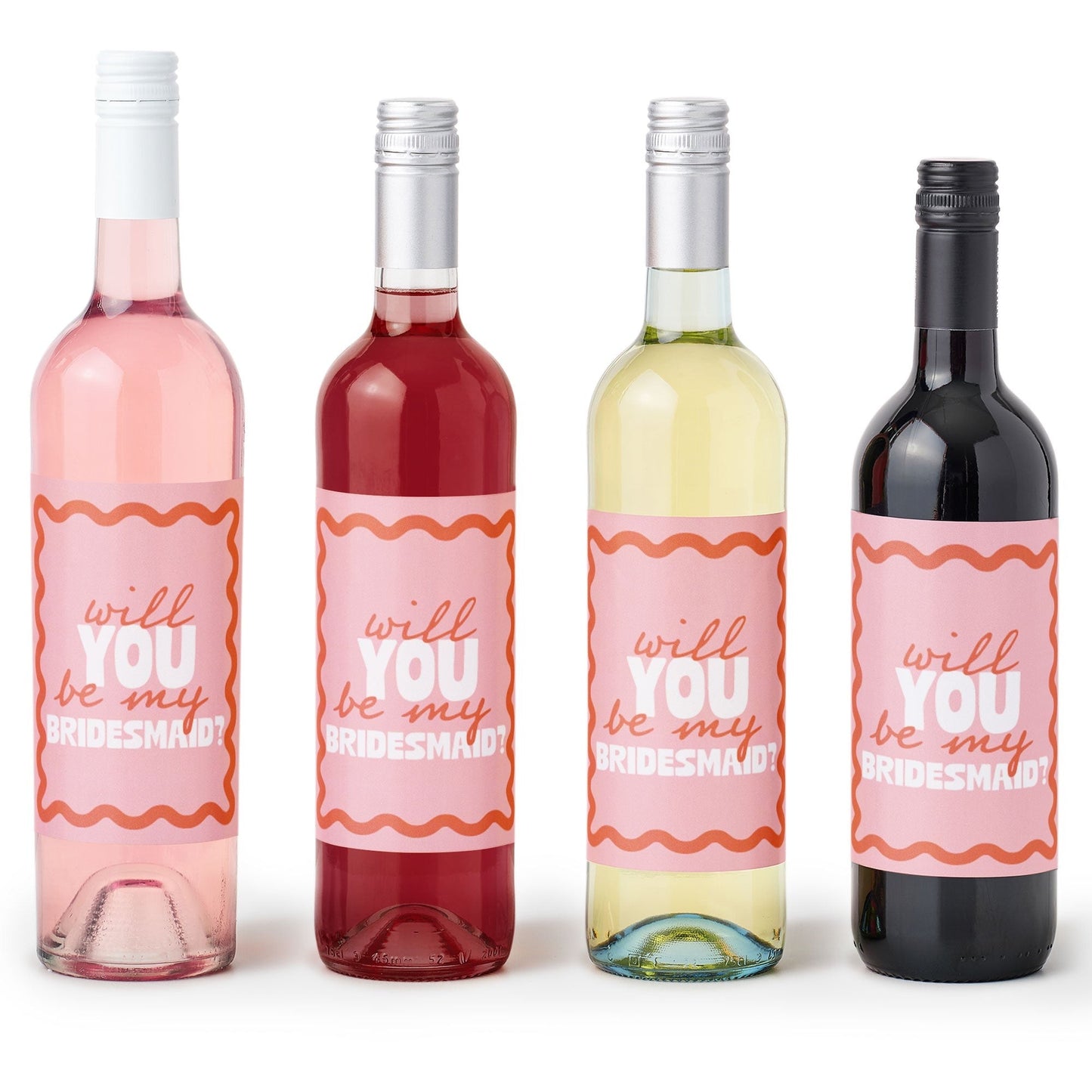 Wavy Bridal Wine Bottle Labels - 4 Ct