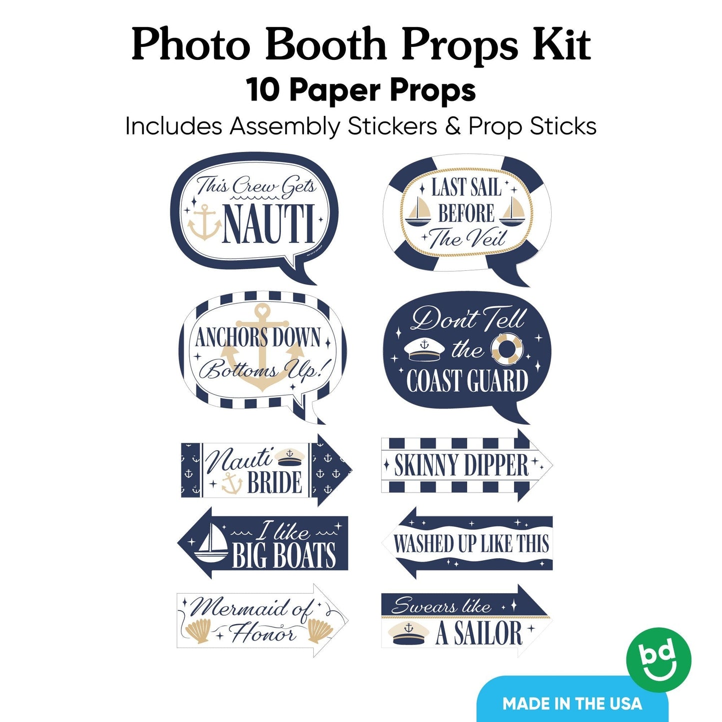Let's Get Nauti Funny Photo Props - 10 Ct